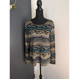 Vintage 90's Elementz Multicolor Long Sleeve‎ Animal Print Top  Size M